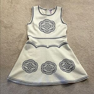 Alya Cream and Blue Patterned Kids Dress